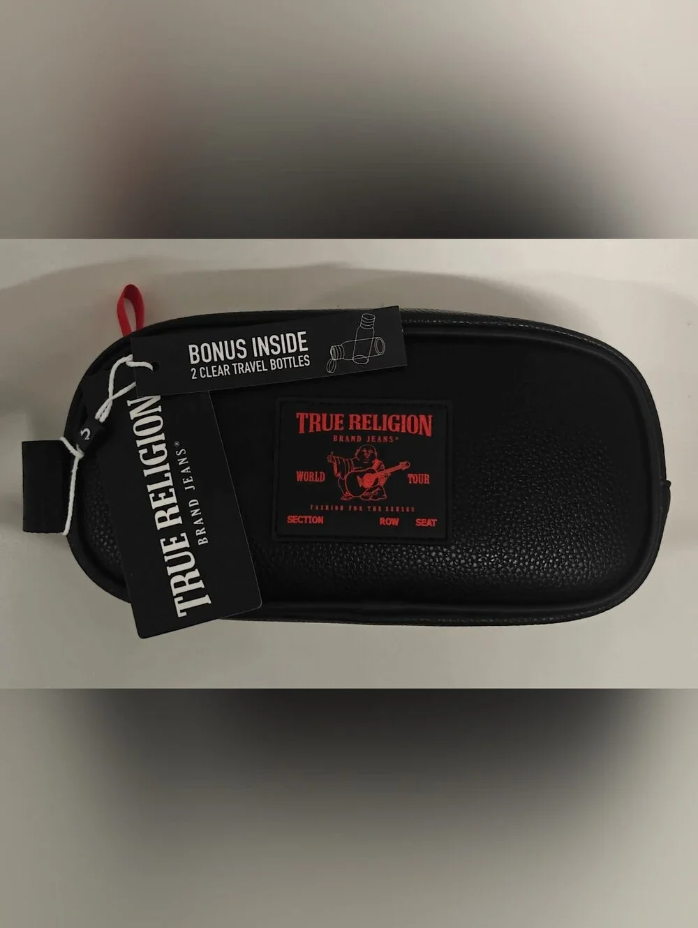 True Religion Men’s Toiletry Bag Black/Red Travel Dopp Kit